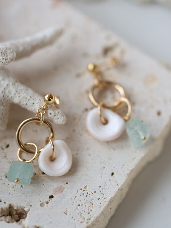 Aqua Puka Drop Earrings
